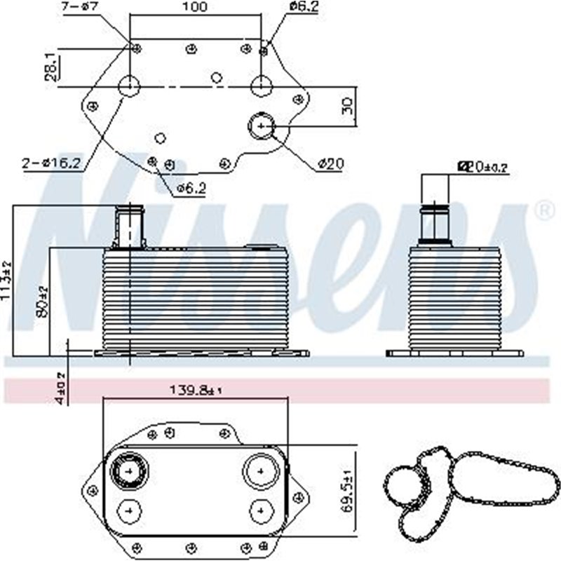 Oil cooler with seal BMW 3 E46. 3 E90. 3 E91. 3 E92. 3 E93. 5 E60. 5 E61. 6 E63. 6 E64. 7 E65. E66. E67. X3 E83. X5 E53. X5 E70.