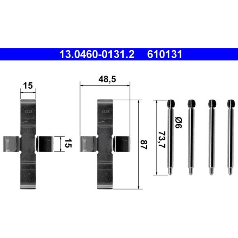 Kit montare placute frana Fata MERCEDES 123 C123. 123 T-MODEL S123. 123 W123 2.0-3.0D 02.76-12.85 - ATE-13.0460-0131.2