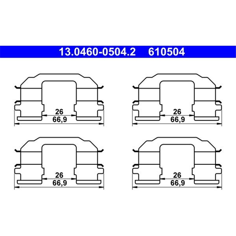 Kit montare placute frana Fata CHEVROLET AVEO-KALOS. SPARK. DAEWOO KALOS 1.0-Electric 09.02- - ATE-13.0460-0504.2