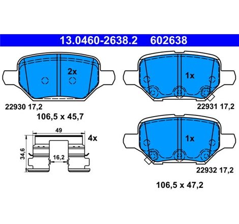 Set placute frana SpateCHEVROLET TRAX. OPEL MOKKA-MOKKA X 1.4-1.8 06.12- - ATE-13.0460-2638.2