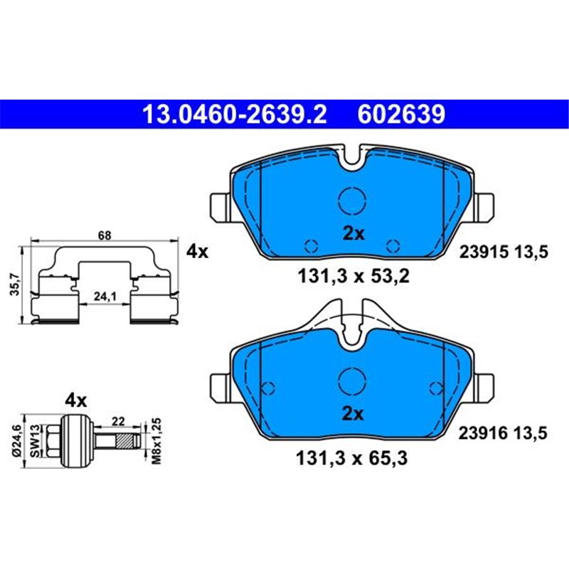 Set placute frana Fata  cu suruburi. BMW I3 I01 0.65H-0.6H-Electric 08.13- - ATE-13.0460-2639.2