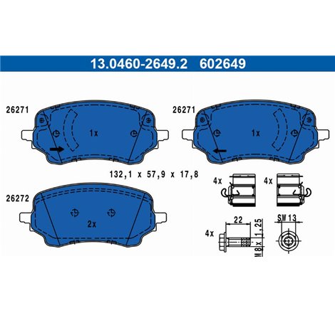 Set placute frana Fata  cu suruburi de ghidare a etrierului de frana. FORD PUMA 1.0-1.5D 09.19- - ATE-13.0460-2649.2