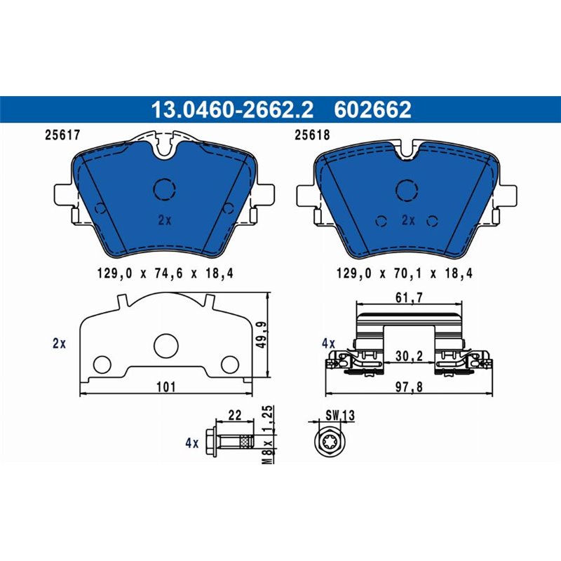 Set Placute de Frana fata with a damping pad. with brake caliper guide bolts. BMW 2 U06. X1 U11. X2 U10. MINI CLUBMAN F54. COUNT
