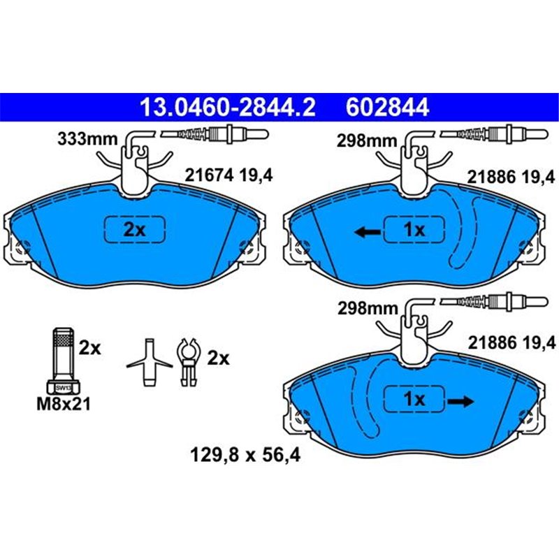 Set placute frana Fata PEUGEOT 406. 607 2.0-2.2D 02.99-02.06 - ATE-13.0460-2844.2