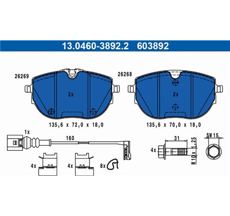 Set placute frana Fata VW CALIFORNIA T6 CAMPER. MULTIVAN T6. TRANSPORTER T6. TRANSPORTER T6-CARAVELLE T6 2.0-2.0D-Electric 04.15