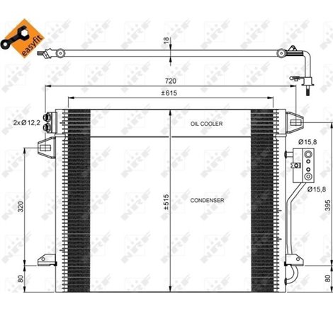 Condensator AC CHRYSLER GRAND VOYAGER V. TOWN & COUNTRY. VOYAGER V. LANCIA VOYAGER 2.8D-3.8 10.07- - NRF-35928