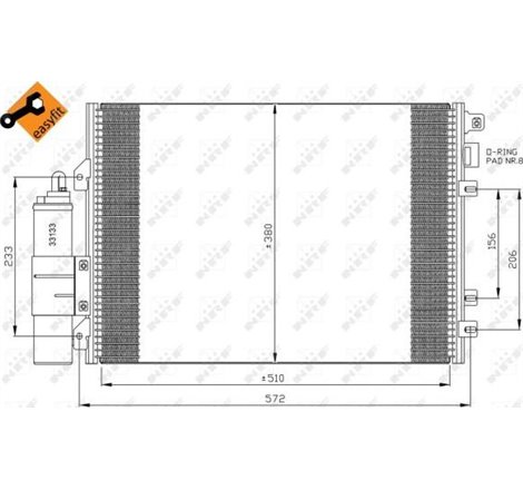 Condensator AC NISSAN KUBISTAR. RENAULT KANGOO. KANGOO EXPRESS 1.2-1.9D 08.97- - NRF-35967
