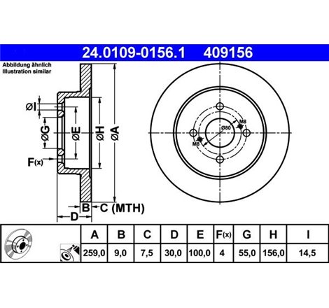 Disc frana Spate DR-ST TOYOTA IQ. RACTIS. YARIS. ASTON MARTIN CYGNET 1.0-1.8 08.05- - ATE-24.0109-0156.1