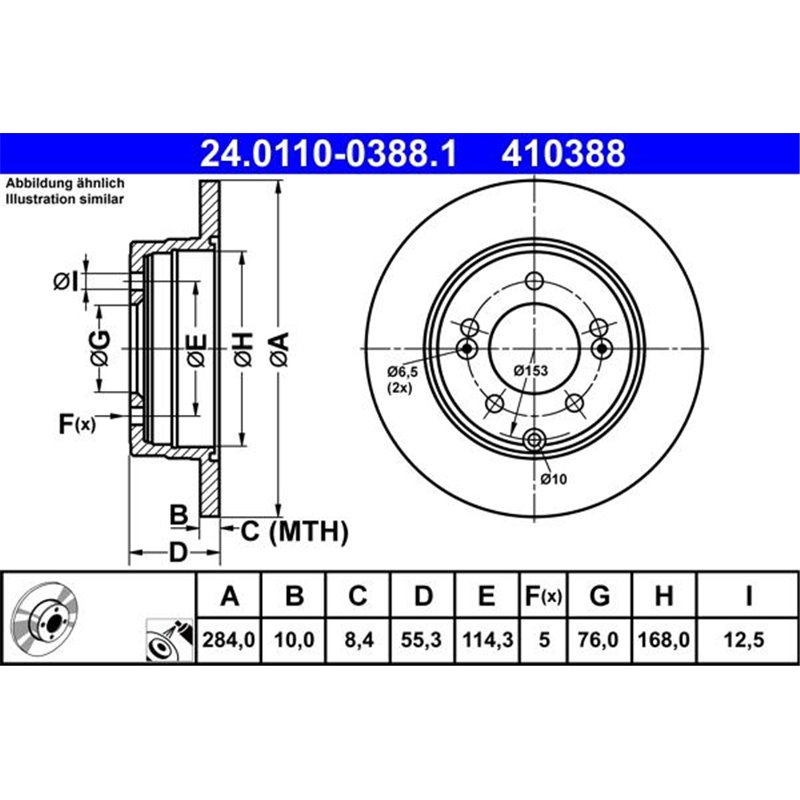 Disc frana Spate DR-ST HYUNDAI GRANDEUR. IX35. SONATA V. SONATA VI. KIA CADENZA II. OPTIMA 1.7D-Electric 01.05- - ATE-24.0110-03