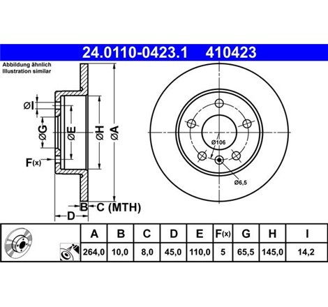Brake disc spate ST-DR OPEL MERIVA A. ZAFIRA B. ZAFIRA B-MINIVAN 1.6CNG-1.7D 09.03-04.15 - ATE-24.0110-0423.1