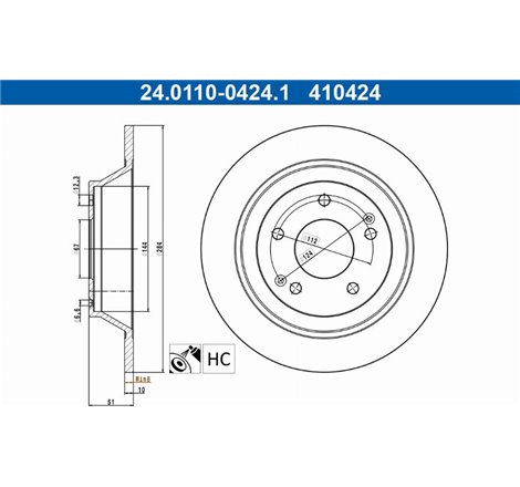 Disc frana Spate DR-ST SSANGYONG TIVOLI. TIVOLI GRAND. XLV 1.2-1.6LPG 04.15- - ATE-24.0110-0424.1