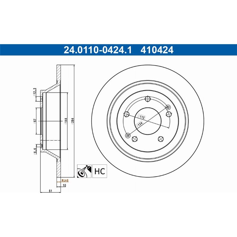 Disc frana Spate DR-ST SSANGYONG TIVOLI. TIVOLI GRAND. XLV 1.2-1.6LPG 04.15- - ATE-24.0110-0424.1