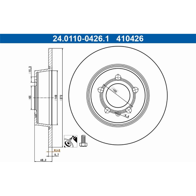 Disc frana Spate DR-ST AUDI A1 1.0-2.0D 05.10-10.18 - ATE-24.0110-0426.1