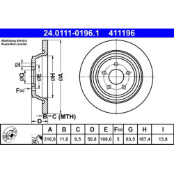 Brake disc spate ST-DR FORD KUGA II. MONDEO V. FORD USA EDGE 1.5-2.5 10.12- - ATE-24.0111-0196.1