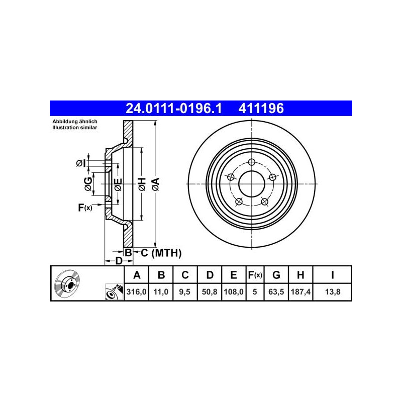 Brake disc spate ST-DR FORD KUGA II. MONDEO V. FORD USA EDGE 1.5-2.5 10.12- - ATE-24.0111-0196.1
