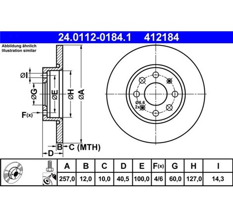 Disc frana Fata DR-ST FIAT GRANDE PUNTO. OPEL CORSA D. CORSA D-HATCHBACK 1.0-1.2-1.4 06.05- - ATE-24.0112-0184.1