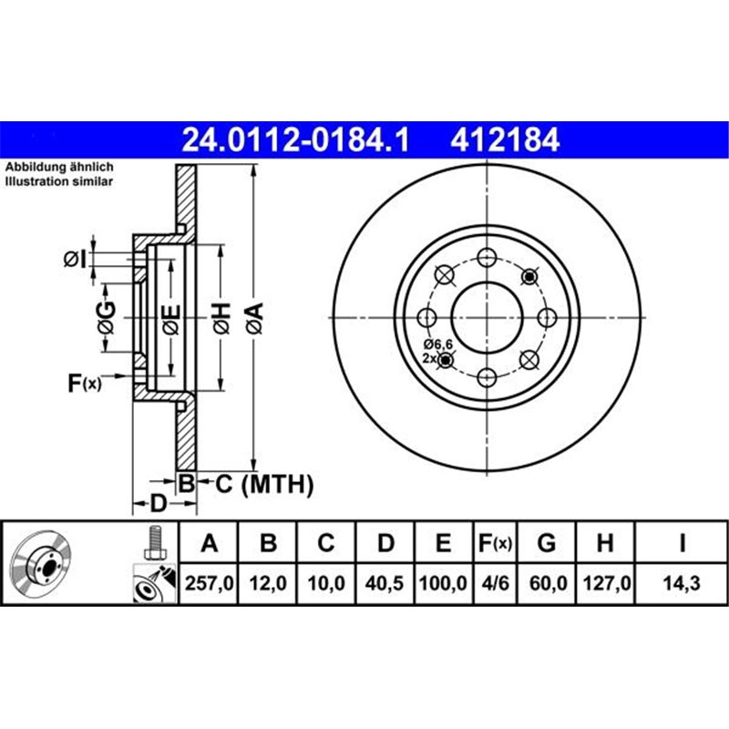 Disc frana Fata DR-ST FIAT GRANDE PUNTO. OPEL CORSA D. CORSA D-HATCHBACK 1.0-1.2-1.4 06.05- - ATE-24.0112-0184.1
