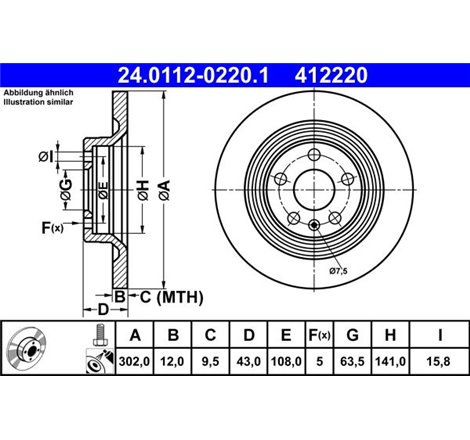 Disc frana Spate DR-ST VOLVO S60 III. S90 II. V60 II. V90 II. XC60 II 2.0-2.0H 03.16- - ATE-24.0112-0220.1