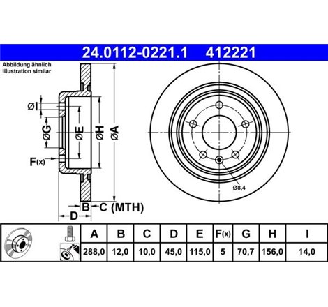 Disc frana Spate DR-ST OPEL INSIGNIA B. INSIGNIA B COUNTRY. INSIGNIA B GRAND SPORT 1.5-2.0D 03.17- - ATE-24.0112-0221.1