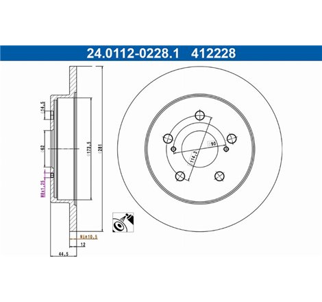 Brake disc spate ST-DR LEXUS ES. NX. UX. TOYOTA CAMRY. C-HR. COROLLA CROSS. PRIUS. RAV 4 V. YARIS CROSS 1.2-3.5 07.14- - ATE-24.
