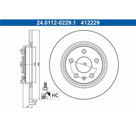 Brake disc spate ST-DR VOLVO XC40 1.5-2.0H 10.17- - ATE-24.0112-0229.1