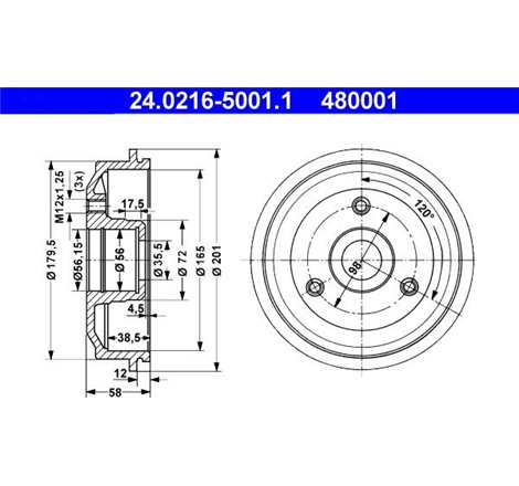 Tambur frana Spate CITROEN AX. SAXO. PEUGEOT 106 I. 106 I-HATCHBACK. 106 II. 106 II-HATCHBACK 1.0-Electric 07.86-07.04 - ATE-24.