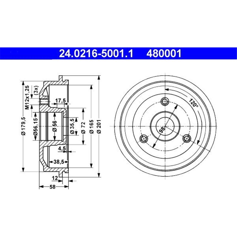 Tambur frana Spate CITROEN AX. SAXO. PEUGEOT 106 I. 106 I-HATCHBACK. 106 II. 106 II-HATCHBACK 1.0-Electric 07.86-07.04 - ATE-24.