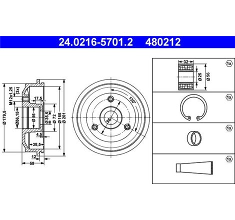 Tambur frana Spate CITROEN AX. SAXO. PEUGEOT 106 I. 106 I-HATCHBACK. 106 II. 106 II-HATCHBACK 1.0-Electric 07.86-07.04 - ATE-24.
