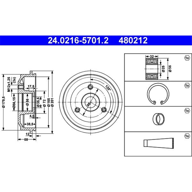 Tambur frana Spate CITROEN AX. SAXO. PEUGEOT 106 I. 106 I-HATCHBACK. 106 II. 106 II-HATCHBACK 1.0-Electric 07.86-07.04 - ATE-24.