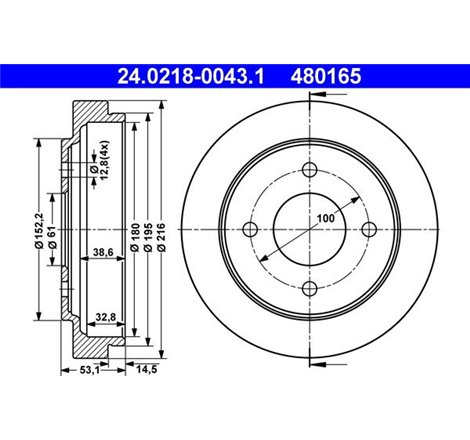 Tambur frana Spate NISSAN MICRA II 1.0-1.5D 08.92-02.03 - ATE-24.0218-0043.1