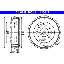 Tambur frana Spate FIAT CINQUECENTO. PALIO. SEICENTO-600. SIENA 0.9-Electric 10.94-12.12 - ATE-24.0218-5002.1