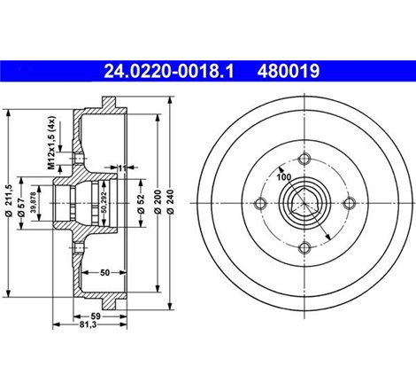Tambur frana Spate AUDI 80 B1. 80 B2. COUPE B2. SEAT CORDOBA. CORDOBA VARIO. IBIZA II. TOLEDO I. SKODA FAVORIT. FAVORIT FORMAN. 