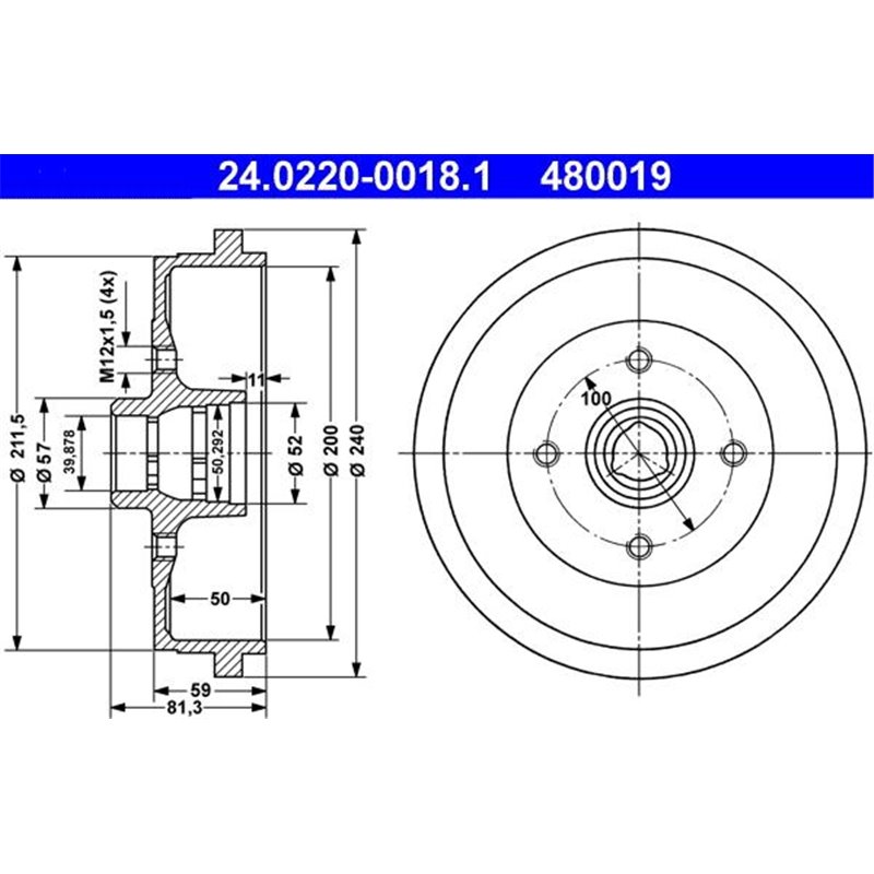 Tambur frana Spate AUDI 80 B1. 80 B2. COUPE B2. SEAT CORDOBA. CORDOBA VARIO. IBIZA II. TOLEDO I. SKODA FAVORIT. FAVORIT FORMAN. 