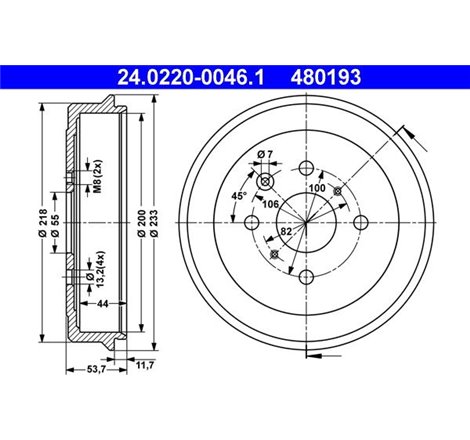 Tambur frana Spate CITROEN C1. C1 II. PEUGEOT 107. 108. TOYOTA AYGO. AYGO-HATCHBACK 1.0-1.2-1.4D 06.05- - ATE-24.0220-0046.1