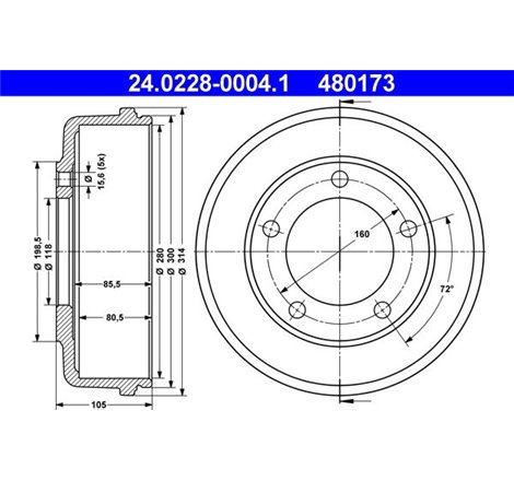 Tambur frana Spate FORD TRANSIT. TRANSIT TOURNEO 2.0D-2.4D 01.00-05.06 - ATE-24.0228-0004.1