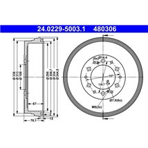 Tambur frana Spate TOYOTA FORTUNER. HILUX. HILUX VII. HILUX VIII 2.4D-3.0D 06.04- - ATE-24.0229-5003.1