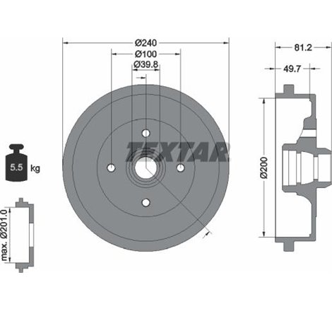 Tambur frana Spate AUDI 100 C1. 50. 80 B1. 80 B2. 90 B2. COUPE B2. SEAT CORDOBA. IBIZA II. TOLEDO I. SKODA FELICIA CUBE. FELICIA