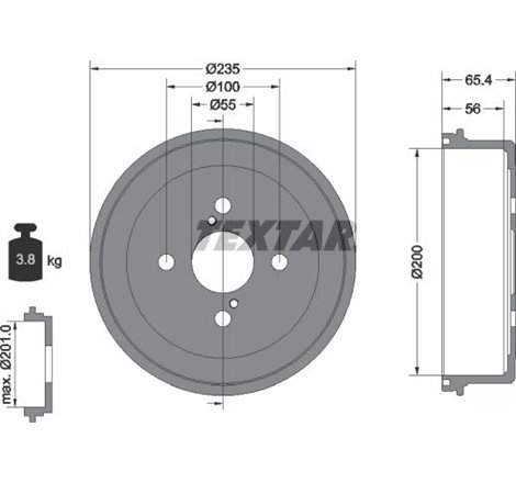 Tambur frana Spate TOYOTA CARINA VII. COROLLA. SPRINTER CARIB 1.3-2.0D 05.92-06.02 - Textar-94021200