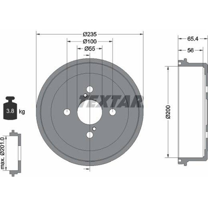Tambur frana Spate TOYOTA CARINA VII. COROLLA. SPRINTER CARIB 1.3-2.0D 05.92-06.02 - Textar-94021200