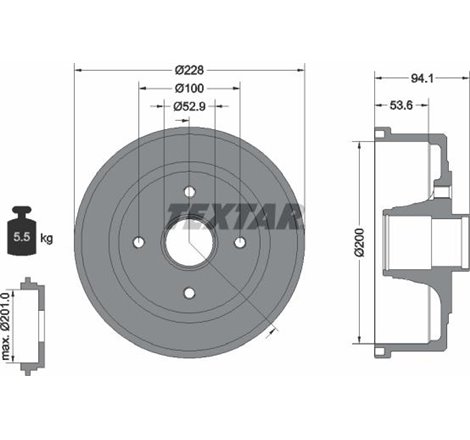 Tambur frana Spate OPEL CORSA C. CORSA C-HATCHBACK. TIGRA 1.0-1.8 09.00-12.12 - Textar-94024200