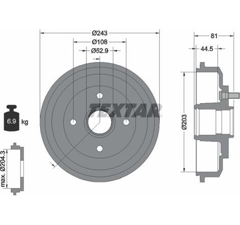 Tambur frana Spate FORD FIESTA. FIESTA V. FUSION. MAZDA 2 1.0-1.6D 11.01-11.13 - Textar-94026700