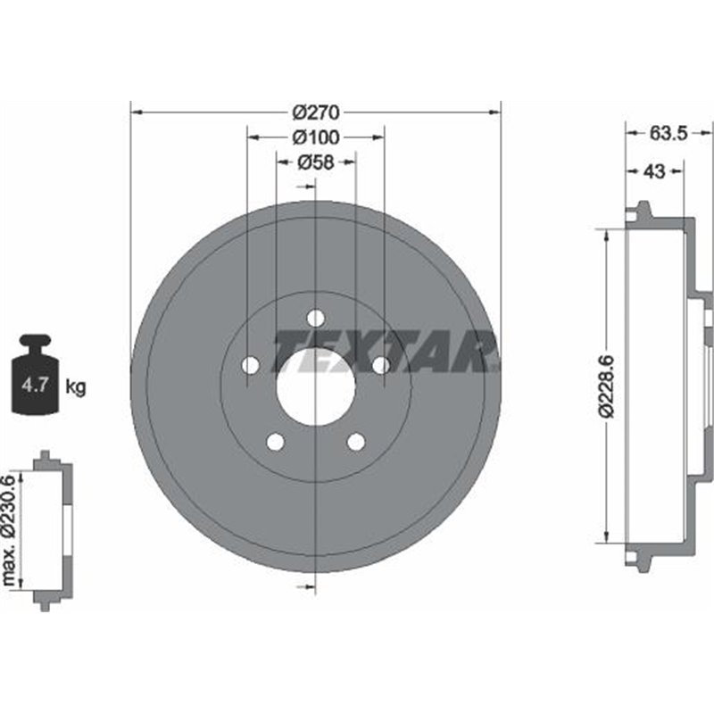 Tambur frana Spate SUBARU FORESTER. IMPREZA. LEGACY I. LEGACY II 1.5-2.2 01.89-06.09 - Textar-94031000