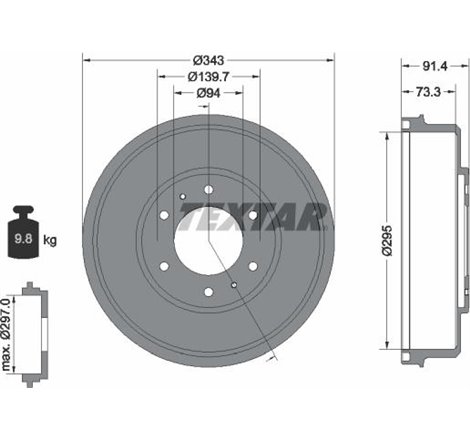 Tambur frana Spate FIAT FULLBACK. MITSUBISHI L200. L200-TRITON. PAJERO SPORT II 2.4D-3.5 11.05- - Textar-94035300