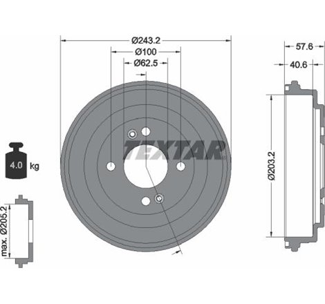 Tambur frana Spate HYUNDAI ACCENT III. I10 I. I10 II. I10 III. I20 I. I20 II. KIA RIO II 1.0-1.6 03.05- - Textar-94035900