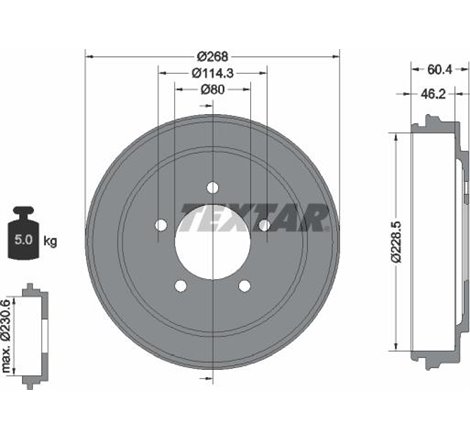 Tambur frana Spate CHRYSLER SEBRING. DODGE AVENGER. CALIBER. JEEP COMPASS. PATRIOT 1.8-3.6 06.06- - Textar-94036300