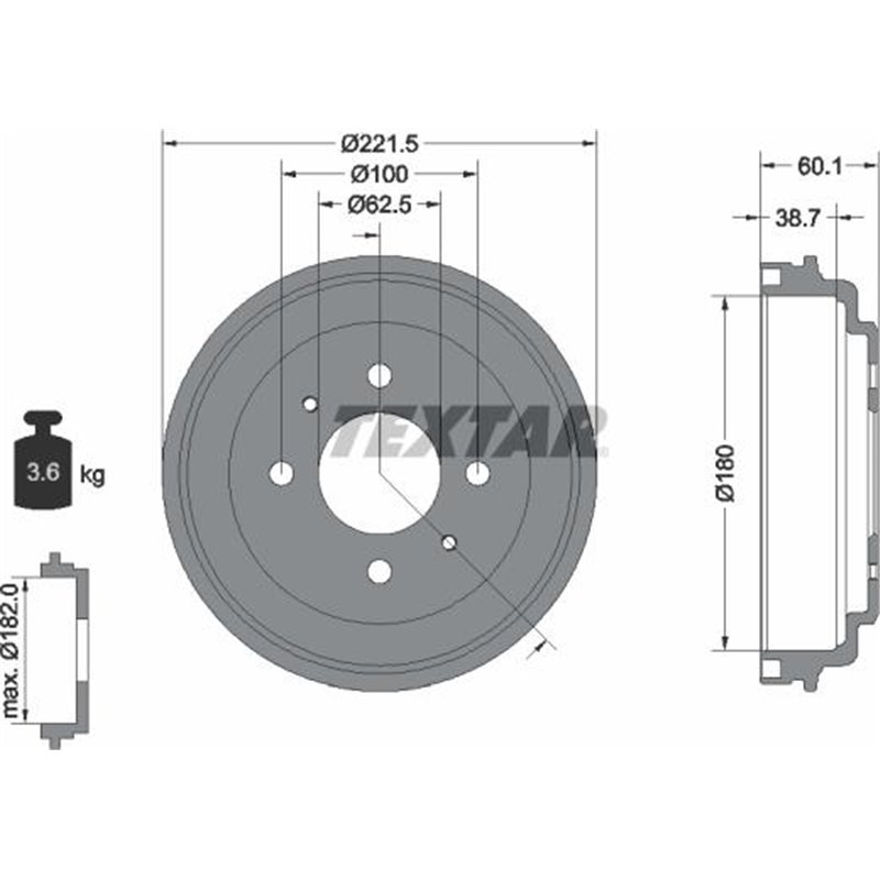 Tambur frana Spate HYUNDAI ATOS 1.0-1.1 02.98-12.10 - Textar-94037600