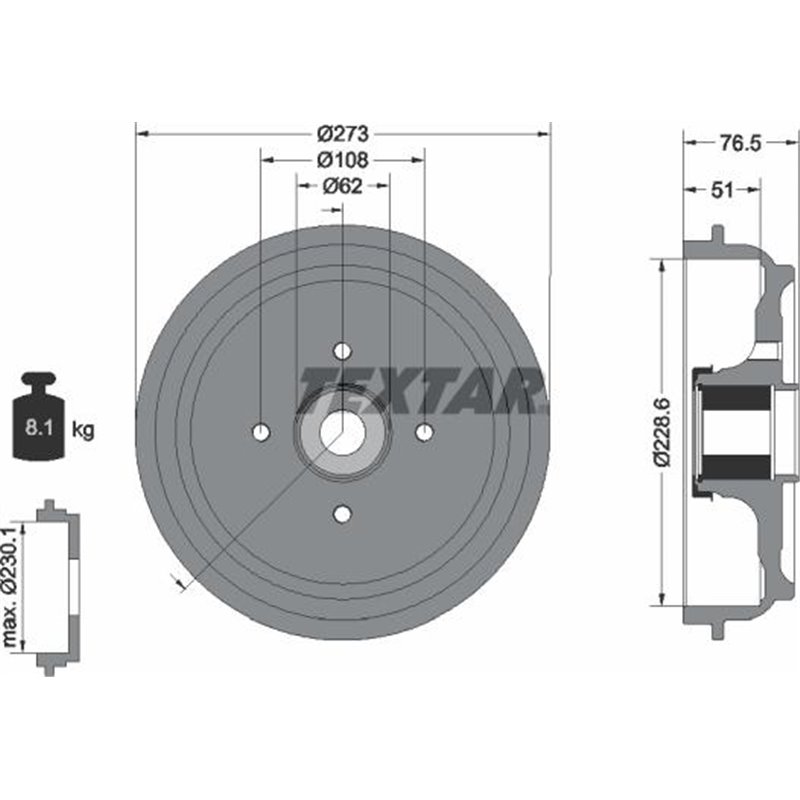 Tambur frana Spate DS DS 3. CITROEN C3-C3 ORIGIN III. C3 II. C3 III. C-ELYSEE. DS3. PEUGEOT 207. 207-HATCHBACK. 207-KOMBI. 208 I