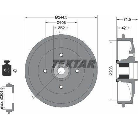 Tambur frana Spate CITROEN C2. C2 ENTERPRISE. C3 I. C3 PLURIEL. PEUGEOT 1007. 206. 206 1.1-2.0D 06.01- - Textar-94041200