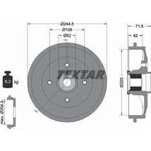 Tambur frana Spate CITROEN C2. C2 ENTERPRISE. C3 I. C3 PLURIEL. PEUGEOT 1007. 206. 206 1.1-2.0D 06.01- - Textar-94041200