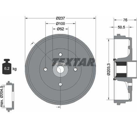 Tambur frana spate DRENAULT CLIO III. MODUS 1.2-2.0 09.04- - Textar-94041400